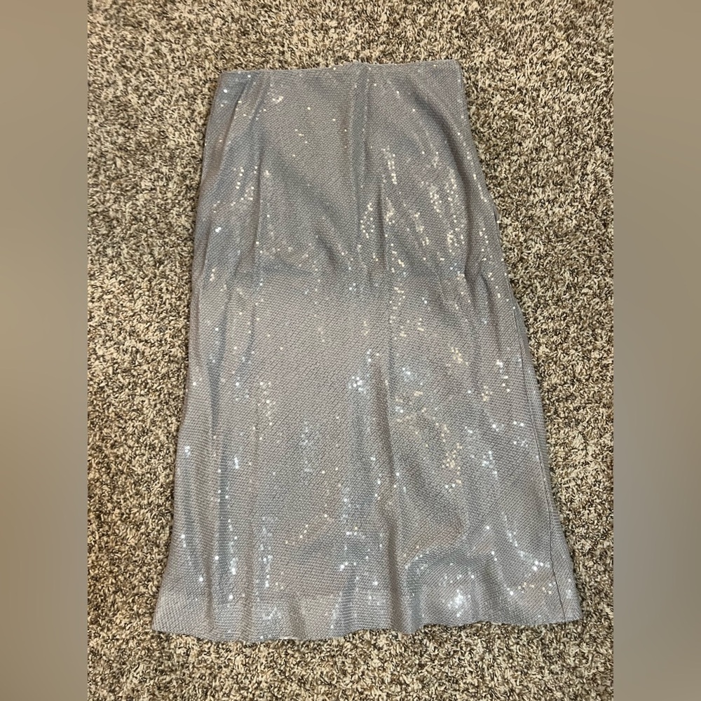Madewell Silver Sequin Midi Skirt